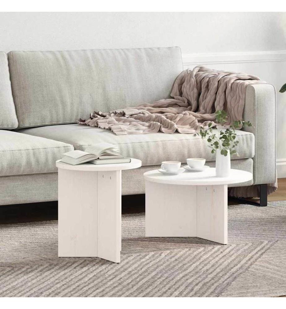 Couchtisch 2 pcs Weiss Massivholz Kiefer