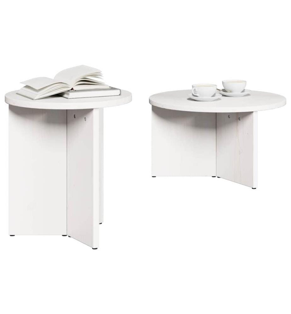 Couchtisch 2 pcs Weiss Massivholz Kiefer