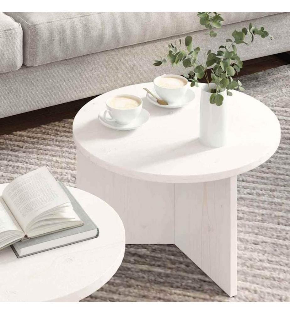 Couchtisch 2 pcs Weiss Massivholz Kiefer