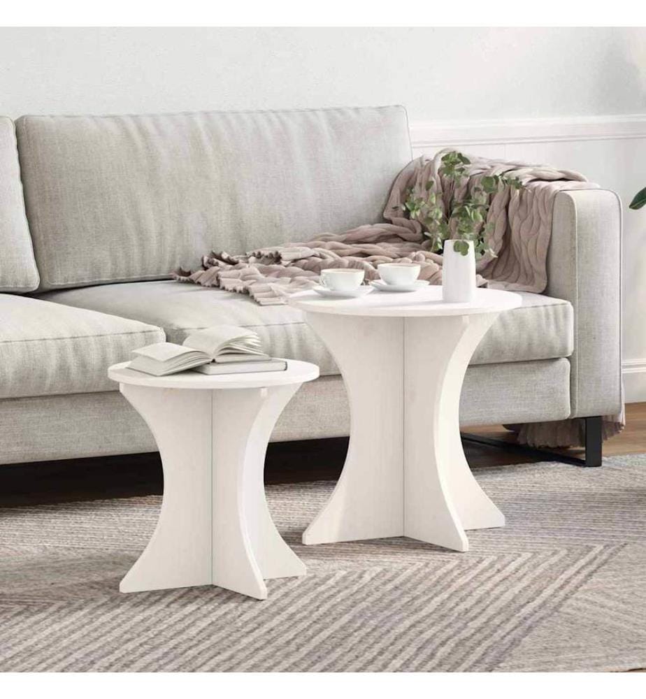 Couchtisch 2 pcs Weiss Massivholz Kiefer
