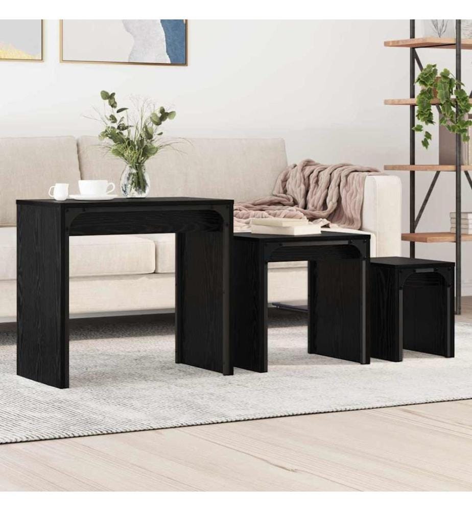 Table basse 3 pcs Chêne noir Bois d'ingénierie