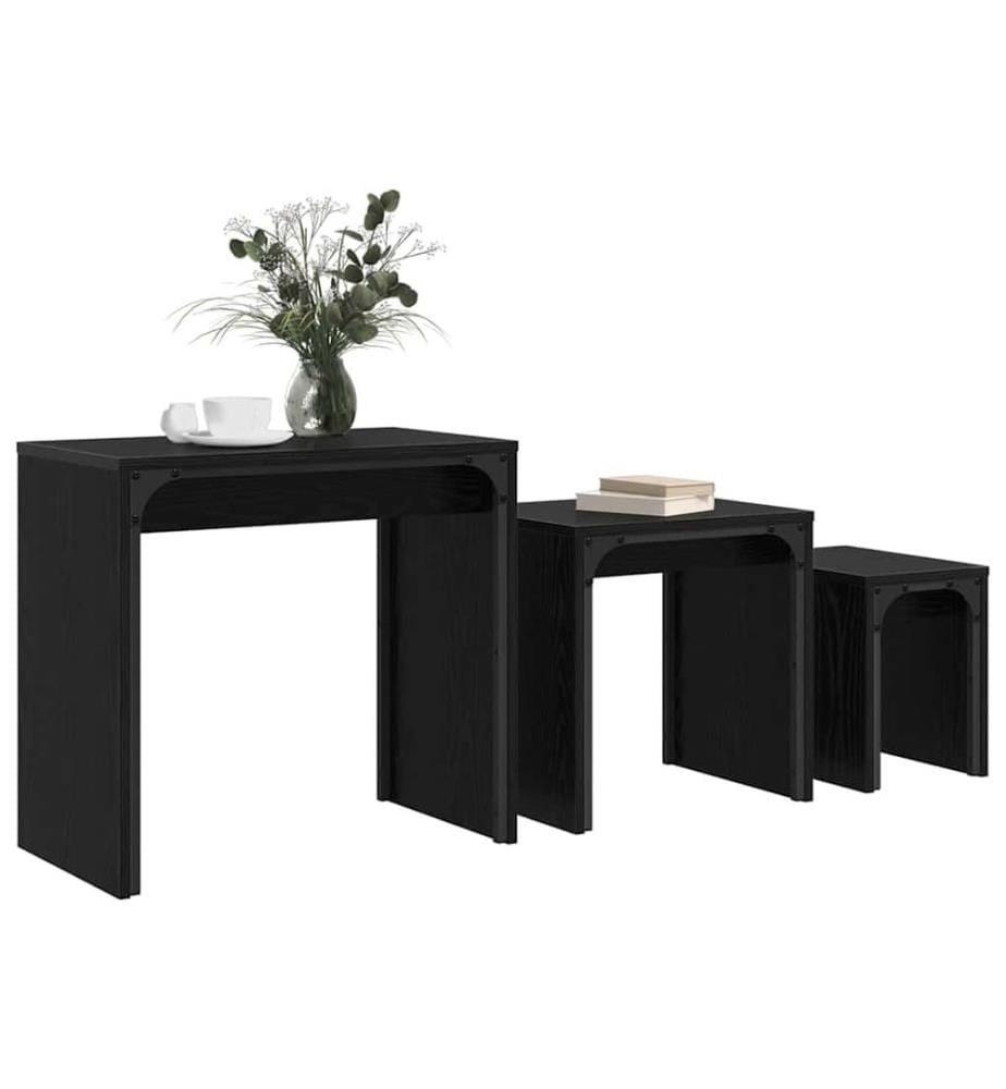 Table basse 3 pcs Chêne noir Bois d'ingénierie