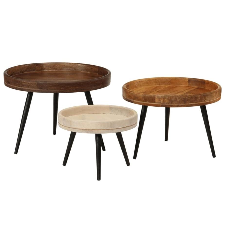 Couchtische 3 Stk. Rund Massivholz Mango