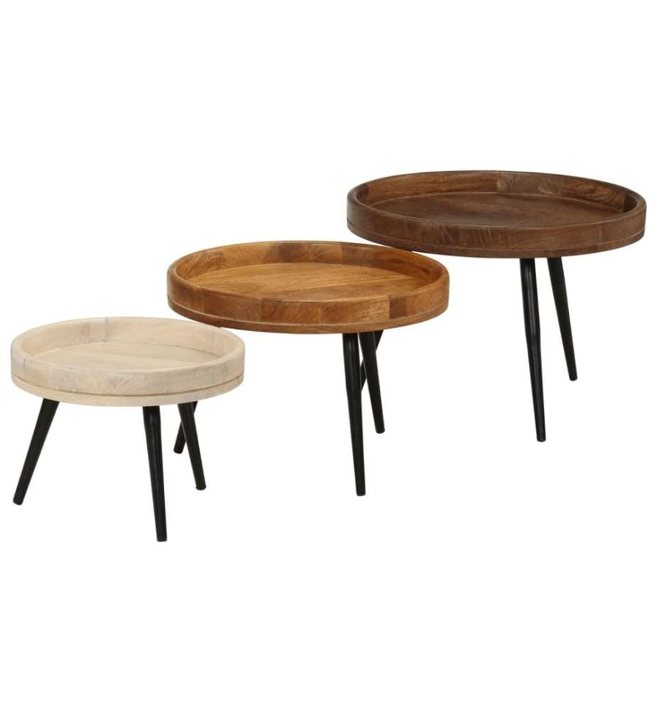 Couchtische 3 Stk. Rund Massivholz Mango