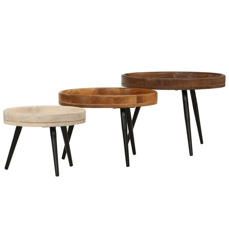 Couchtische 3 Stk. Rund Massivholz Mango