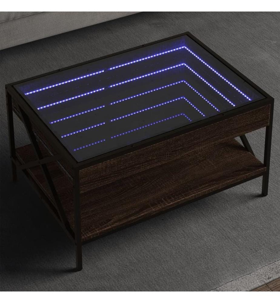 Couchtisch mit Infinity-LED Braun Eichen-Optik 70x50x38 cm