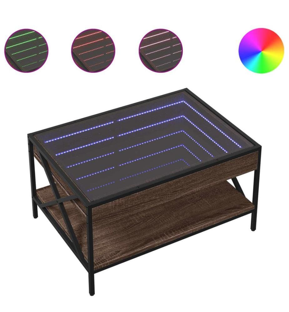 Couchtisch mit Infinity-LED Braun Eichen-Optik 70x50x38 cm