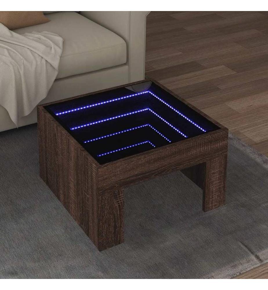 Table basse avec LED infini chêne marron 50x50x30 cm