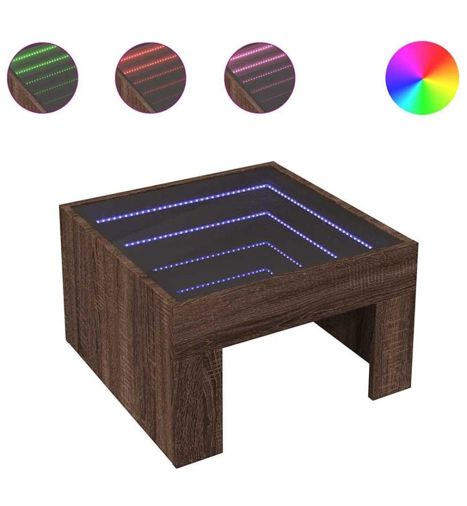 Table basse avec LED infini chêne marron 50x50x30 cm