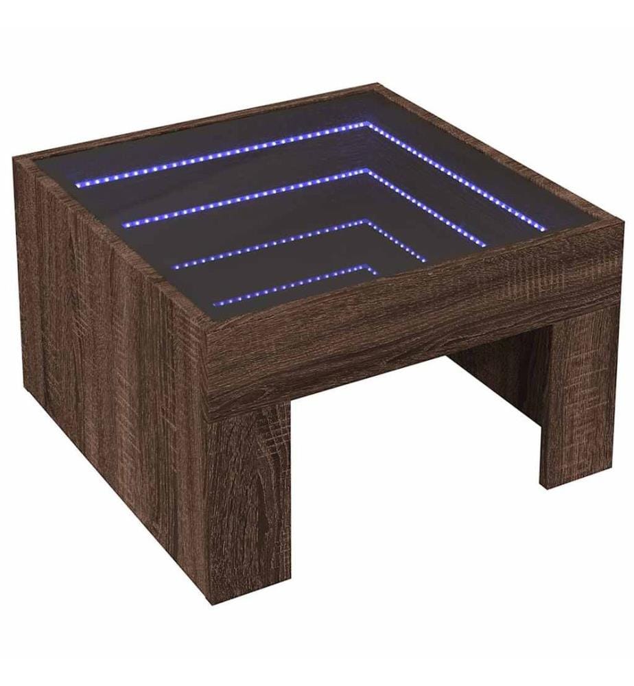 Table basse avec LED infini chêne marron 50x50x30 cm
