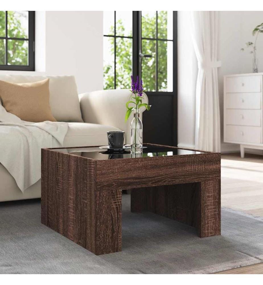 Table basse avec LED infini chêne marron 50x50x30 cm