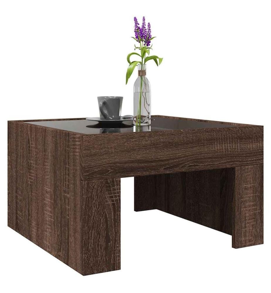 Table basse avec LED infini chêne marron 50x50x30 cm