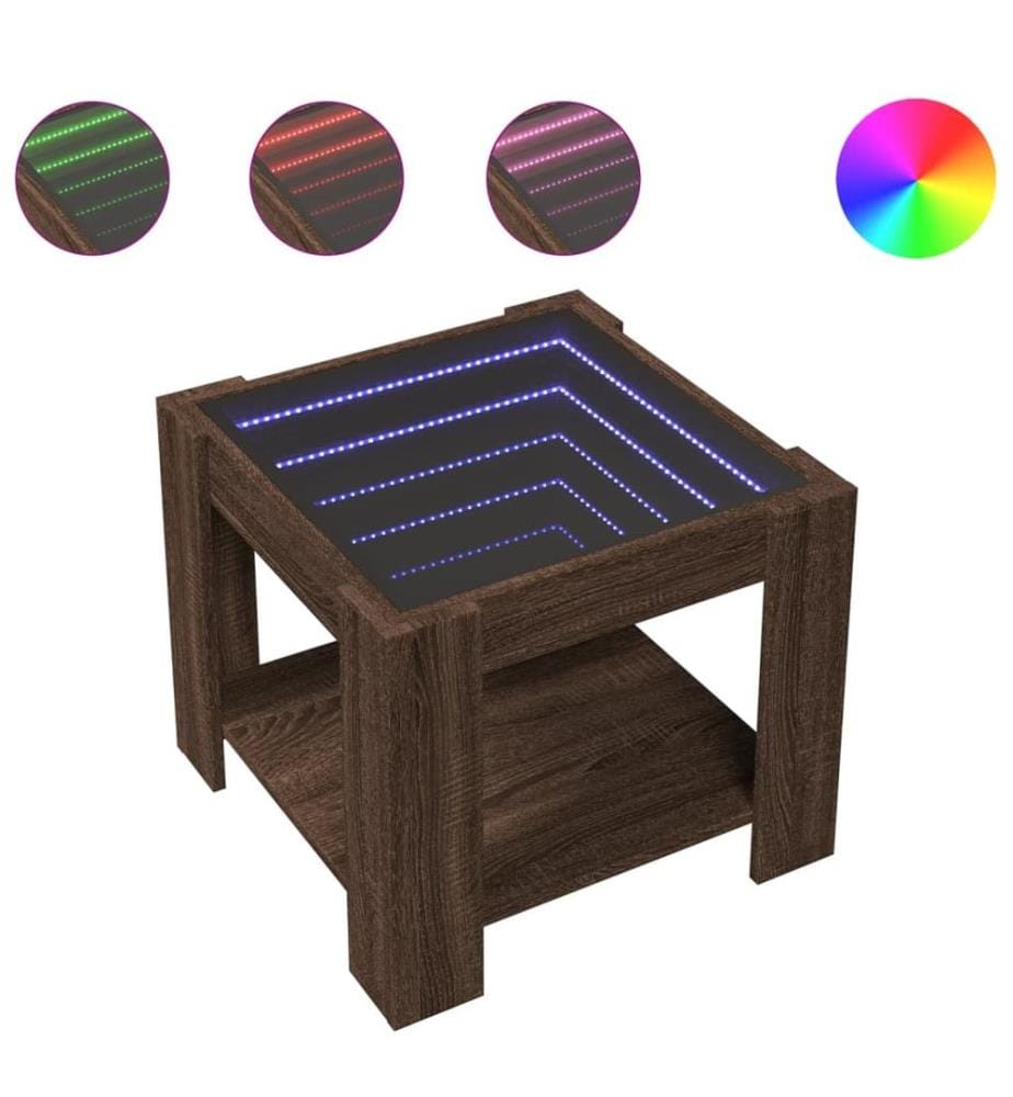 LED-Couchtisch Braun Eichen-Optik 53x53x45 cm Holzwerkstoff