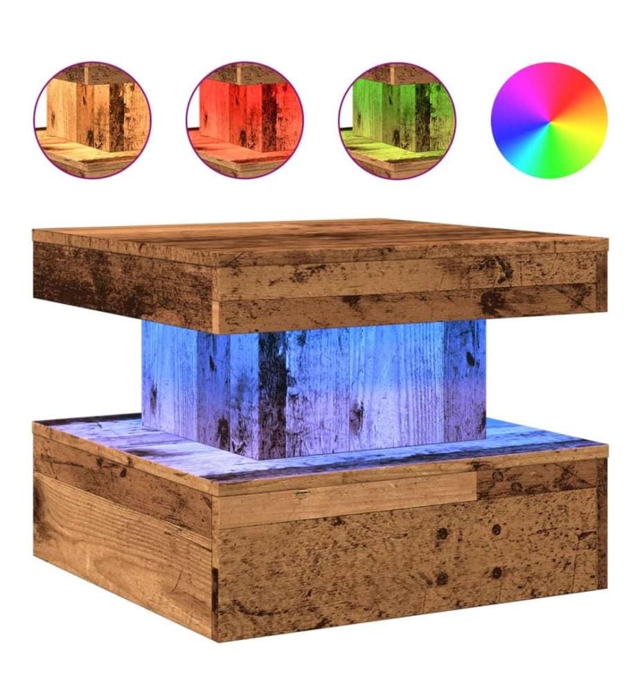 Couchtisch mit LED-Leuchten Altholz-Optik 50x50x40 cm