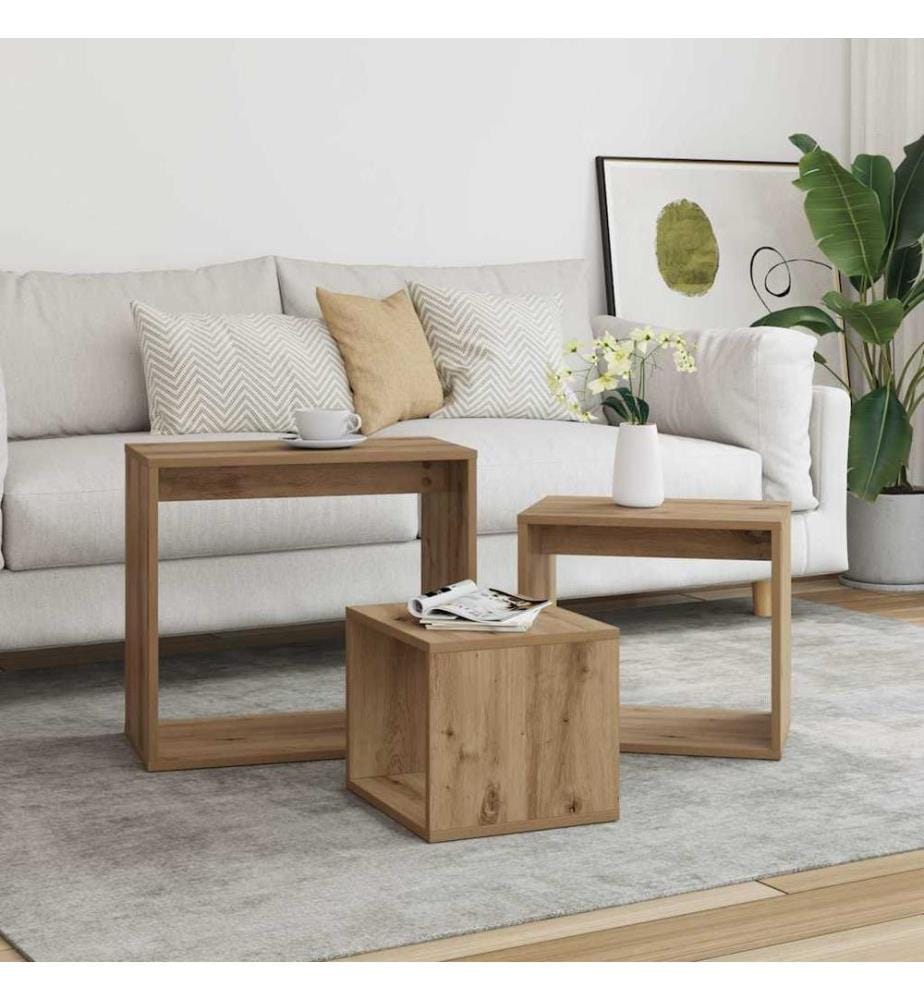 Satztische 3 Stk. Artisan-Eiche Holzwerkstoff
