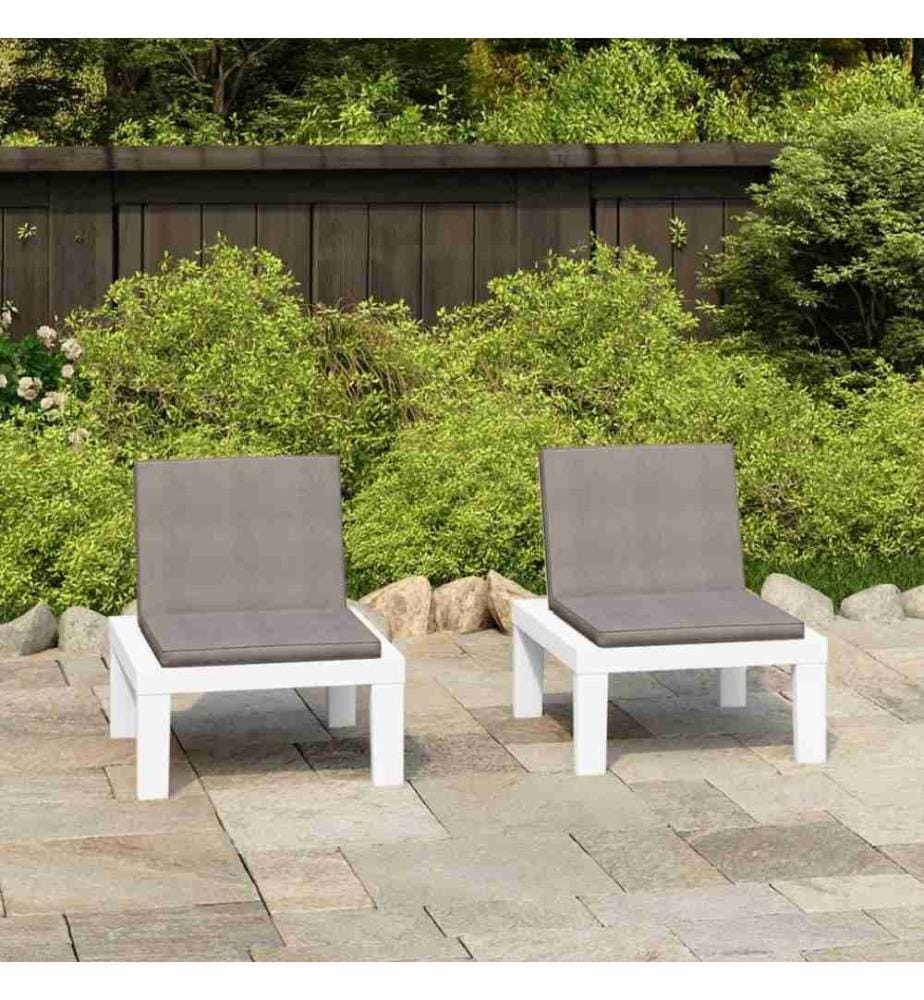 Gartenstühle mit Auflagen 2 Stk. Kunststoff Weiss