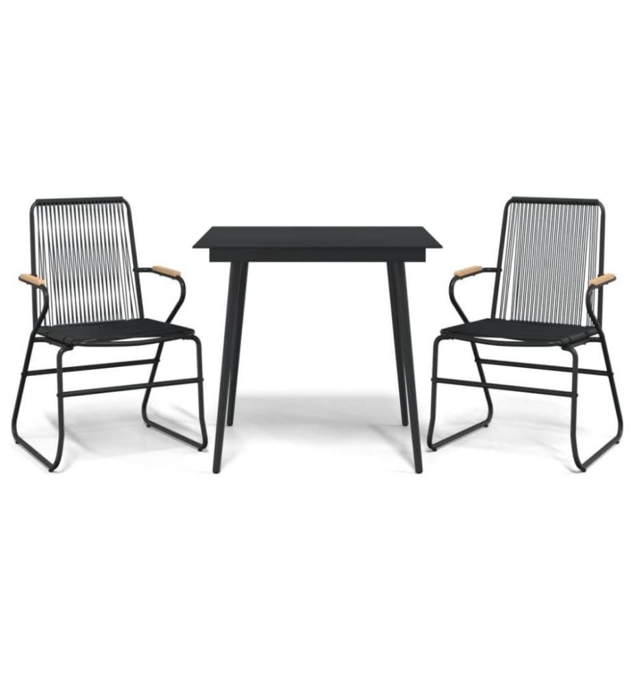 3-tlg. Garten-Essgruppe Schwarz PVC Rattan