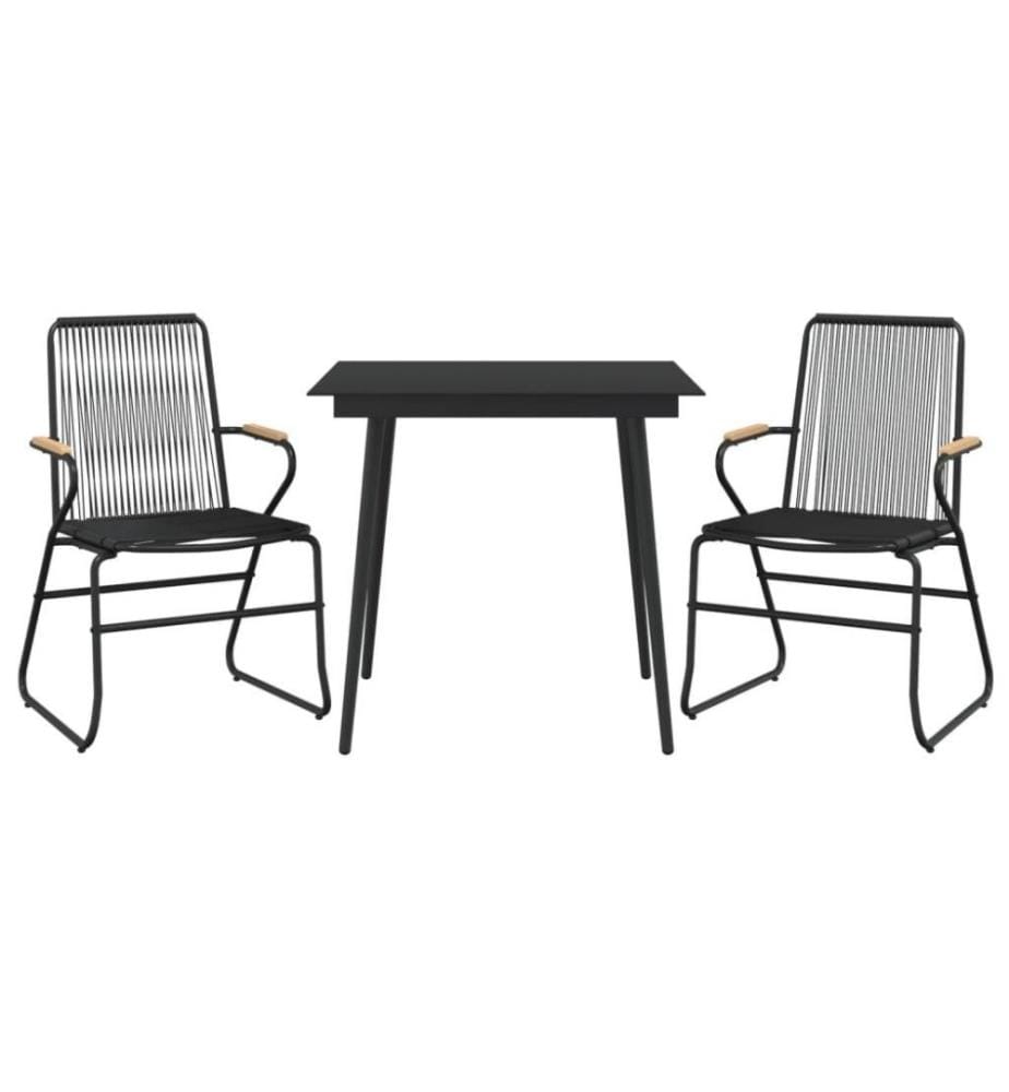 3-tlg. Garten-Essgruppe Schwarz PVC Rattan