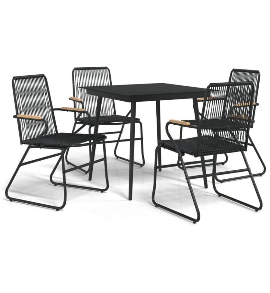 5-tlg. Garten-Essgruppe Schwarz PVC Rattan