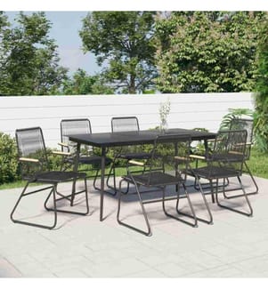 7-tlg. Garten-Essgruppe Schwarz PVC-Rattan