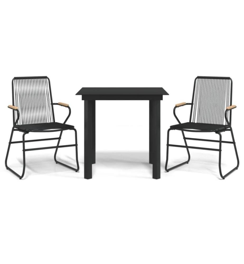 3-tlg. Garten-Essgruppe Schwarz PVC Rattan