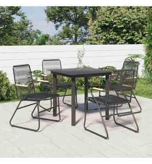 5-tlg. Garten-Essgruppe Schwarz PVC Rattan