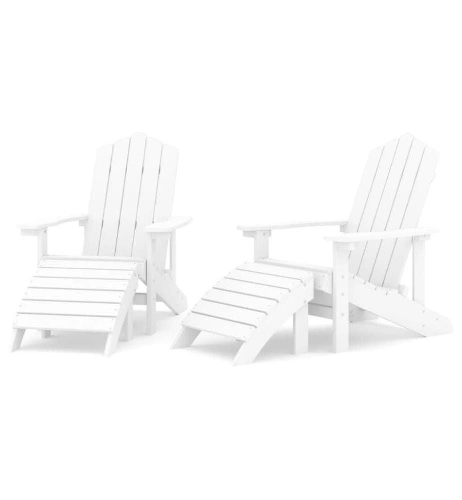 Chaises de jardin Adirondack 2 pcs avec repose-pieds PEHD Blanc