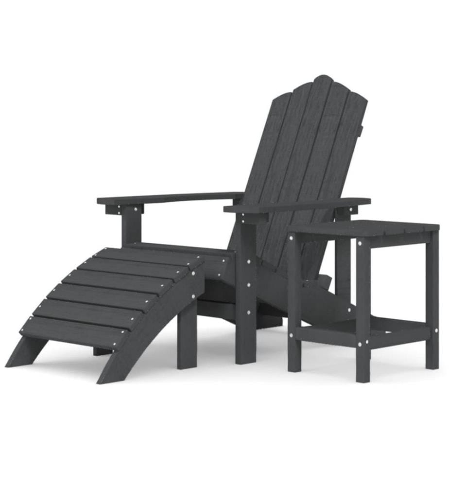 Adirondack-Gartenstuhl mit Hocker & Tisch HDPE Anthrazit