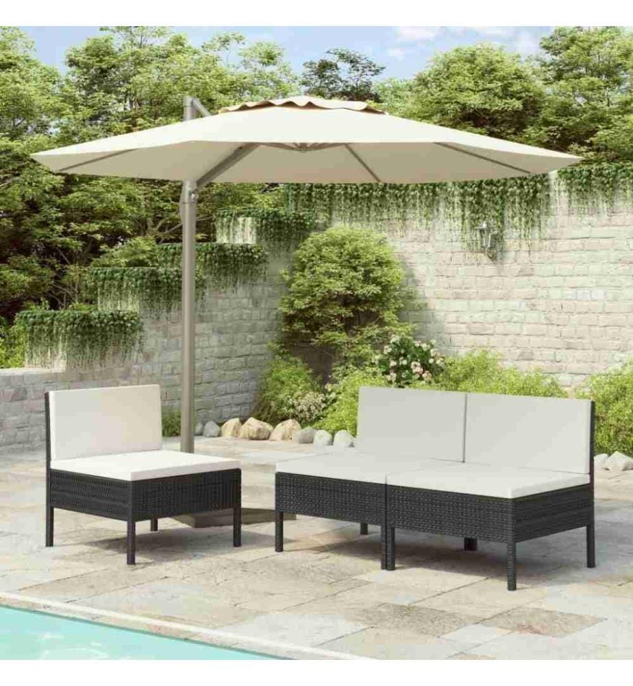 Gartenstühle 3 Stk. mit Auflagen Poly Rattan Schwarz