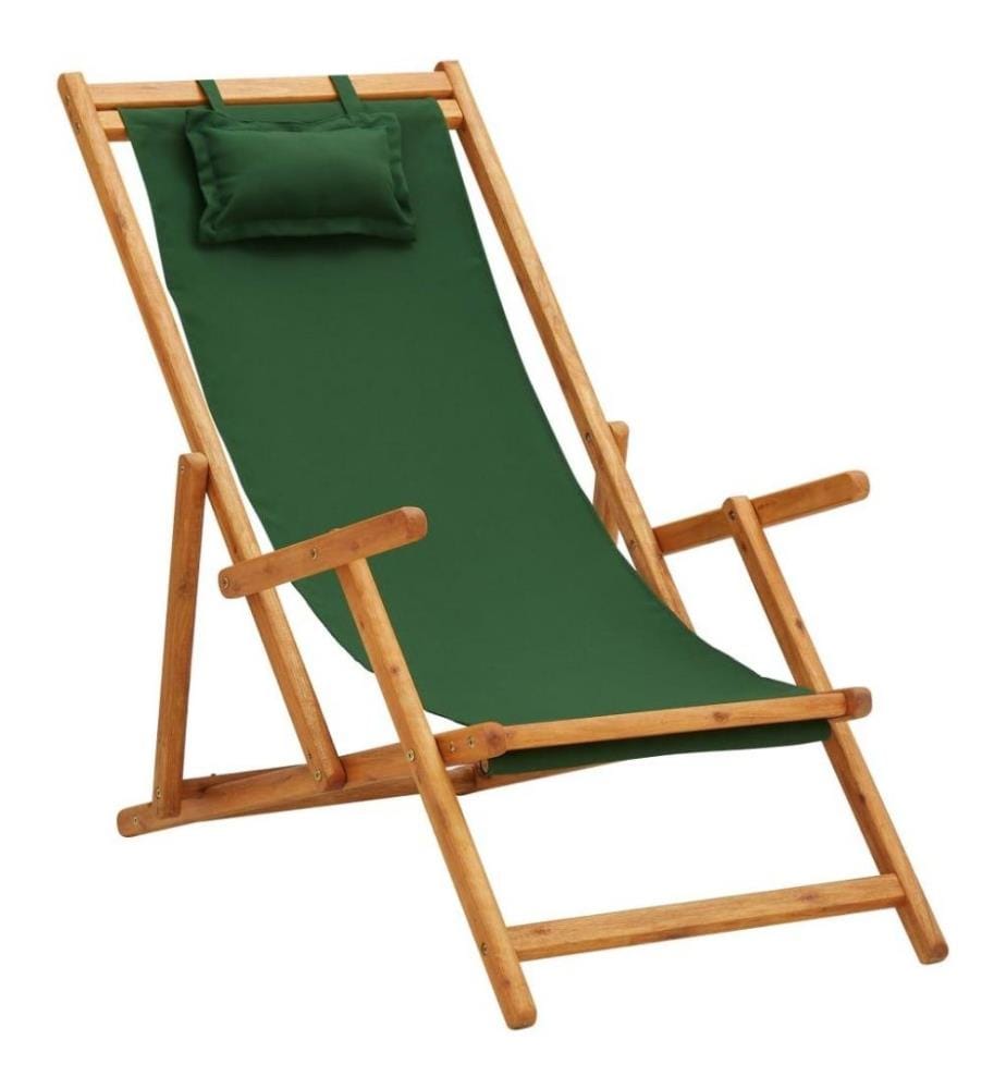 Chaise pliable de plage Bois d'eucalyptus solide et tissu Vert