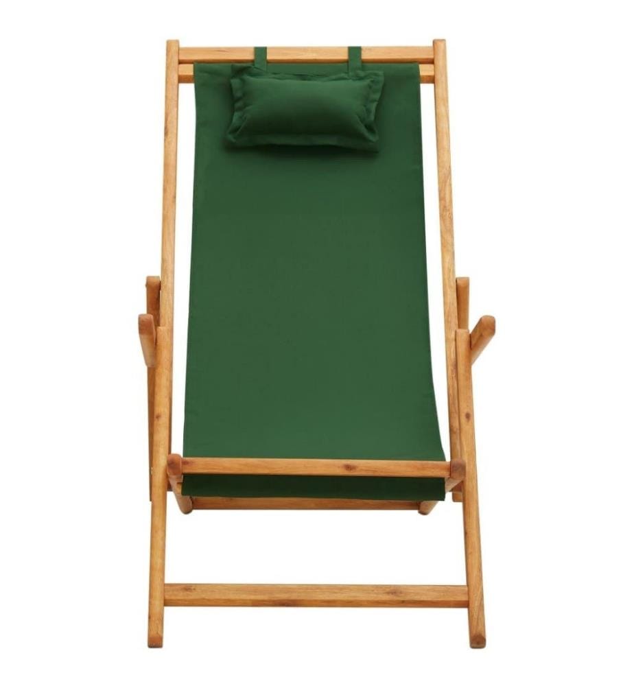 Chaise pliable de plage Bois d'eucalyptus solide et tissu Vert