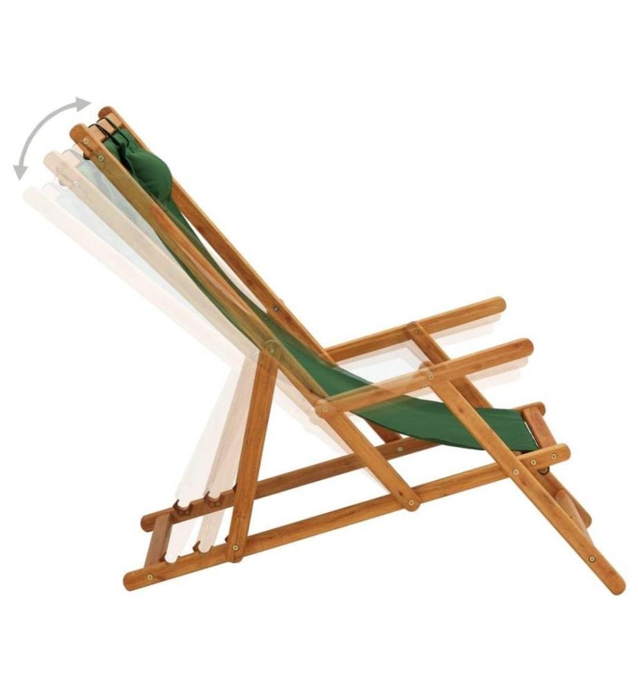 Chaise pliable de plage Bois d'eucalyptus solide et tissu Vert