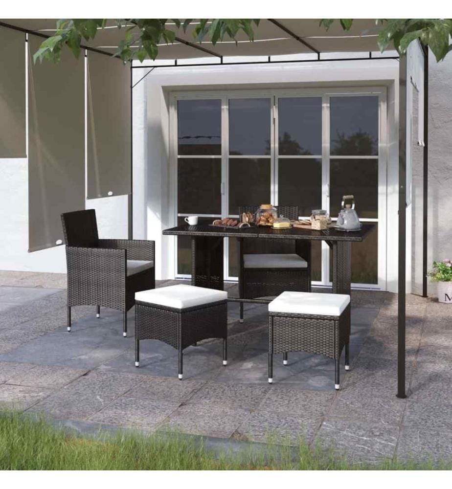 4-tlg. Gartenstuhl und Hocker Set Poly Rattan Schwarz