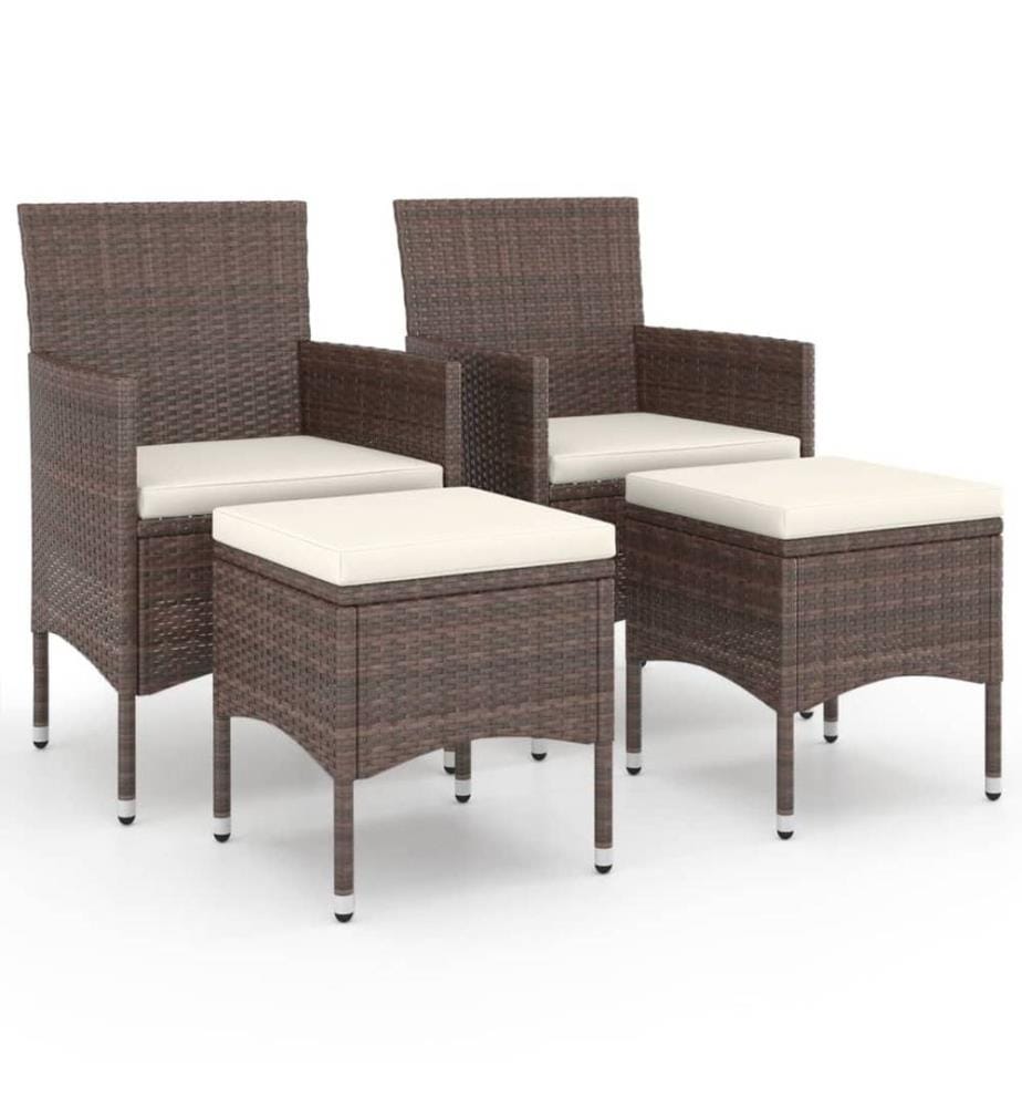 4-tlg. Gartenstuhl und Hocker Set Poly Rattan Braun
