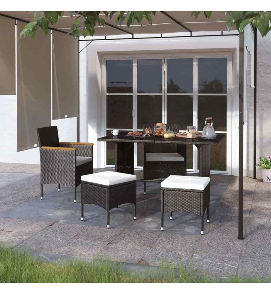 4-tlg. Gartenstuhl und Hocker Set Poly Rattan Schwarz