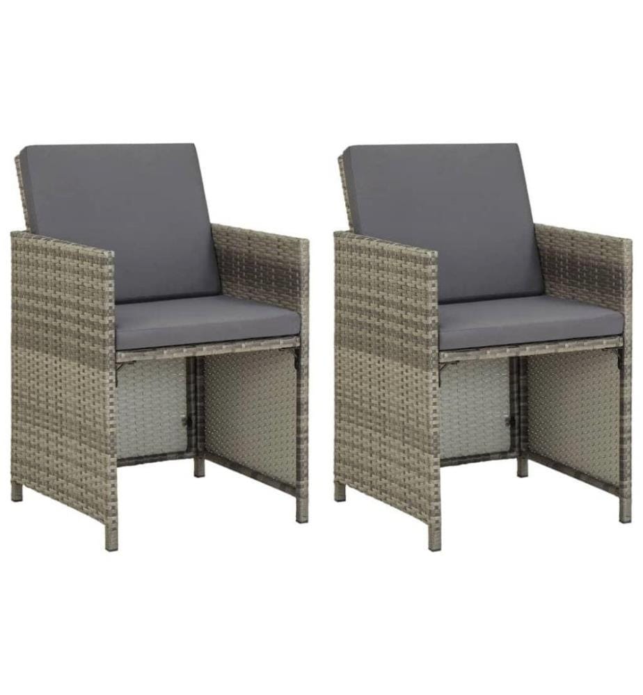 Gartenstühle 2 Stk. mit Auflagen Poly Rattan Grau
