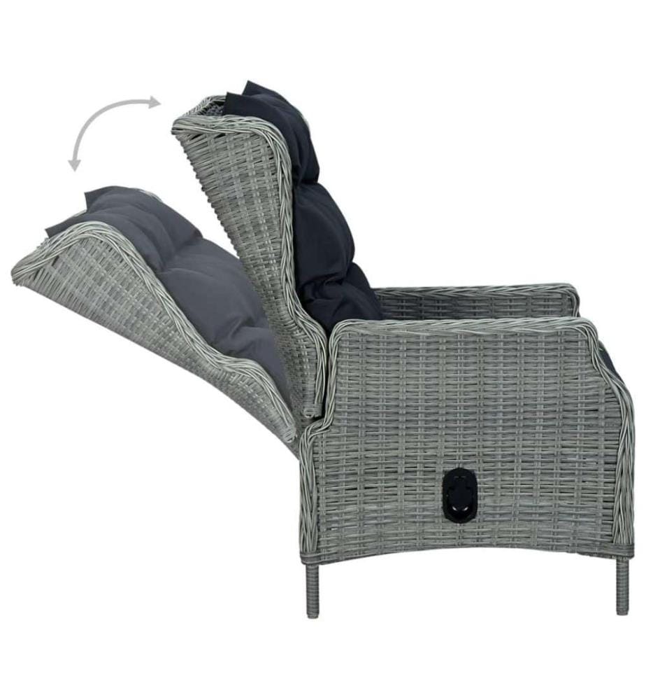 Verstellbarer Gartensessel mit Auflagen Poly Rattan Hellgrau