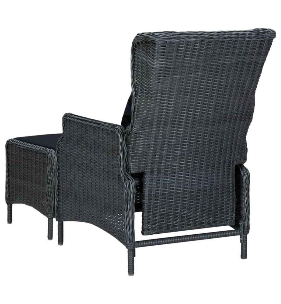 Verstellbarer Gartensessel mit Fusshocker Poly Rattan Dunkelgrau