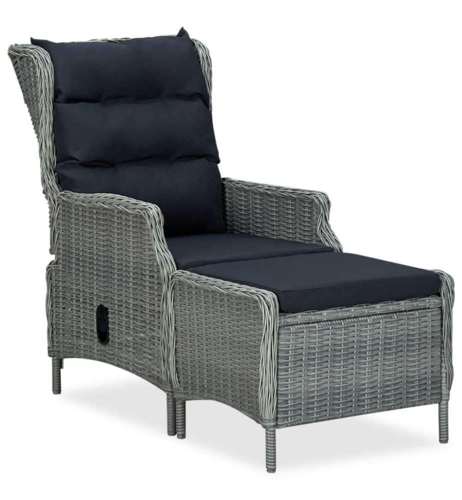 Verstellbarer Gartensessel mit Fusshocker Poly Rattan Hellgrau