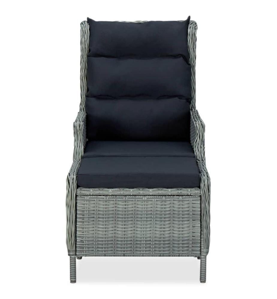Verstellbarer Gartensessel mit Fusshocker Poly Rattan Hellgrau
