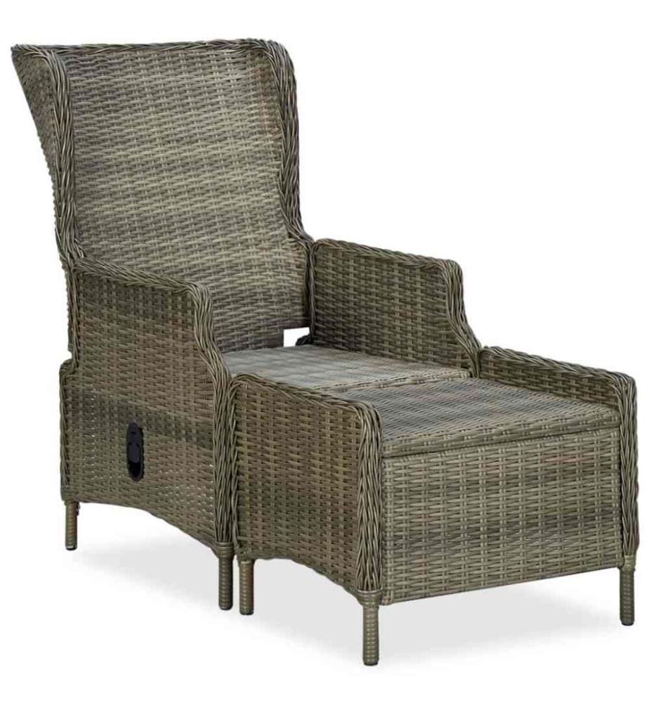 Verstellbarer Gartensessel mit Fusshocker Poly Rattan Braun