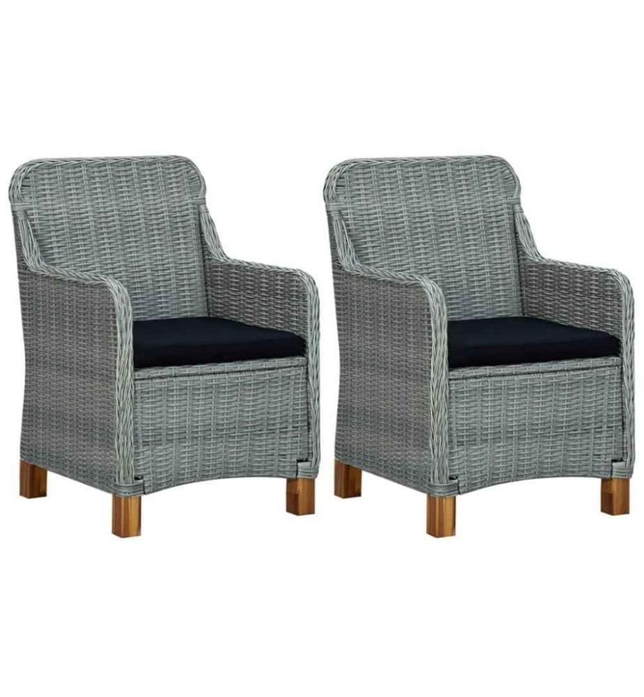 Gartenstühle mit Kissen 2 Stk. Poly Rattan Hellgrau