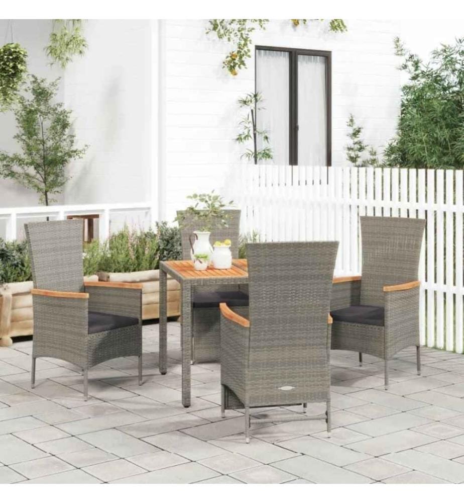 5-tlg. Garten-Essgruppe mit Kissen Grau Poly Rattan
