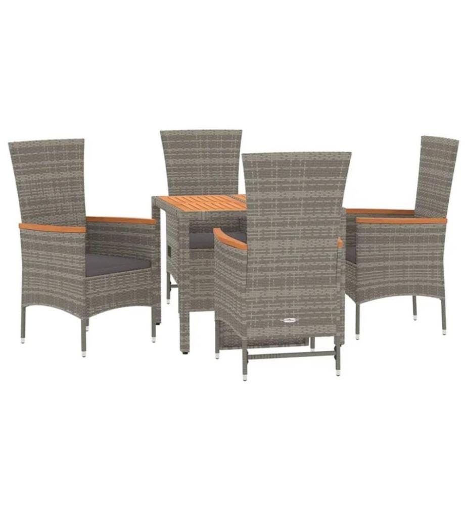 5-tlg. Garten-Essgruppe mit Kissen Grau Poly Rattan