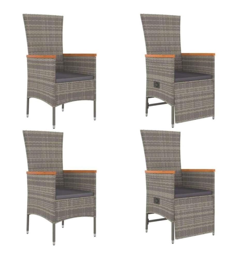 5-tlg. Garten-Essgruppe mit Kissen Grau Poly Rattan