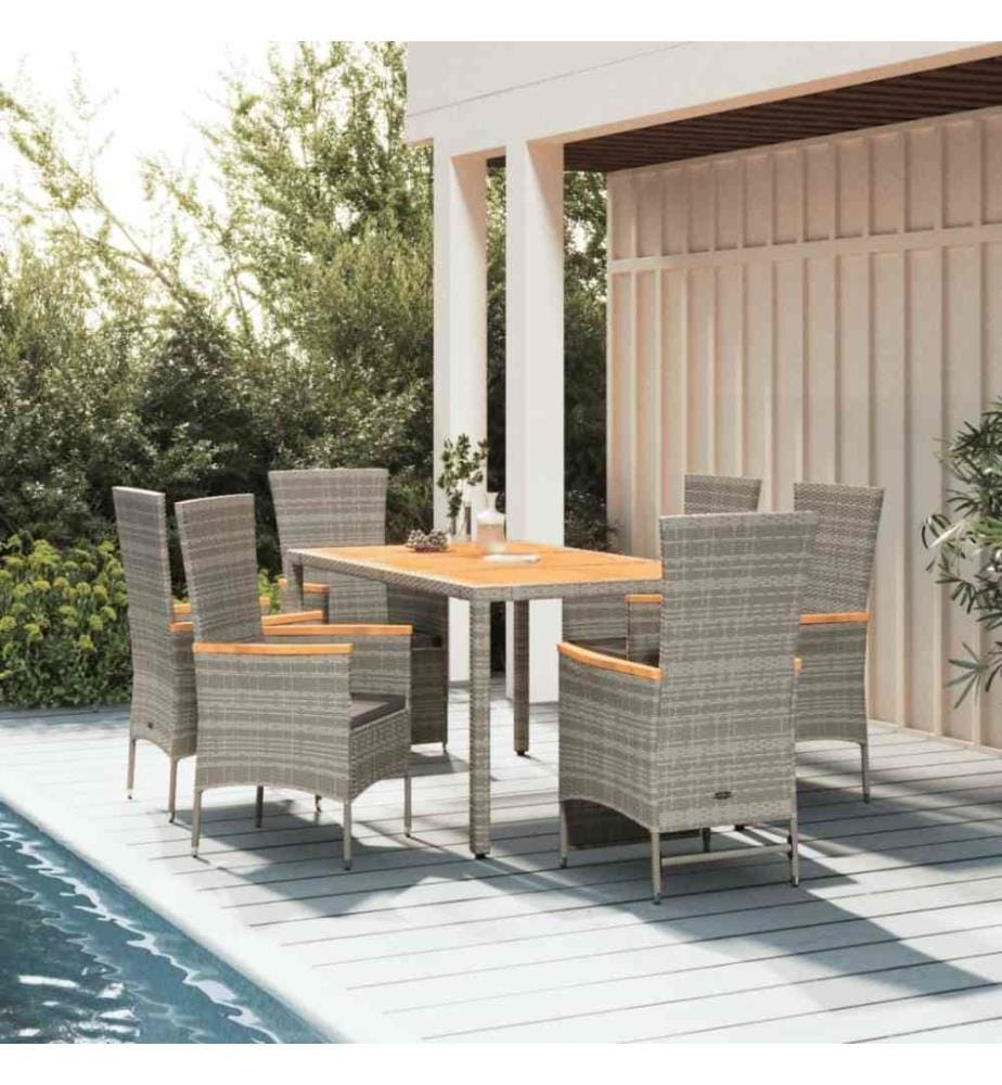 7-tlg. Garten-Essgruppe mit Kissen Grau Poly Rattan