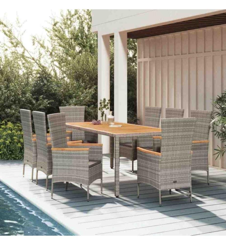 9-tlg. Garten-Essgruppe mit Kissen Grau Poly Rattan