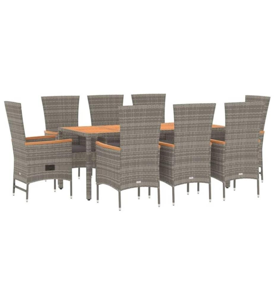 9-tlg. Garten-Essgruppe mit Kissen Grau Poly Rattan