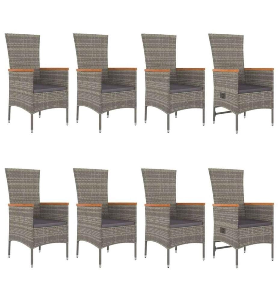 9-tlg. Garten-Essgruppe mit Kissen Grau Poly Rattan