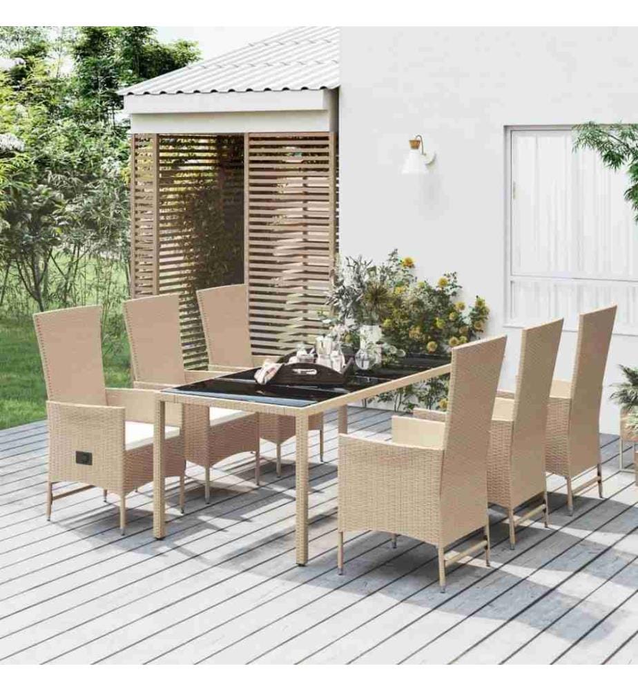 7-tlg. Garten-Essgruppe mit Kissen Beige Poly Rattan